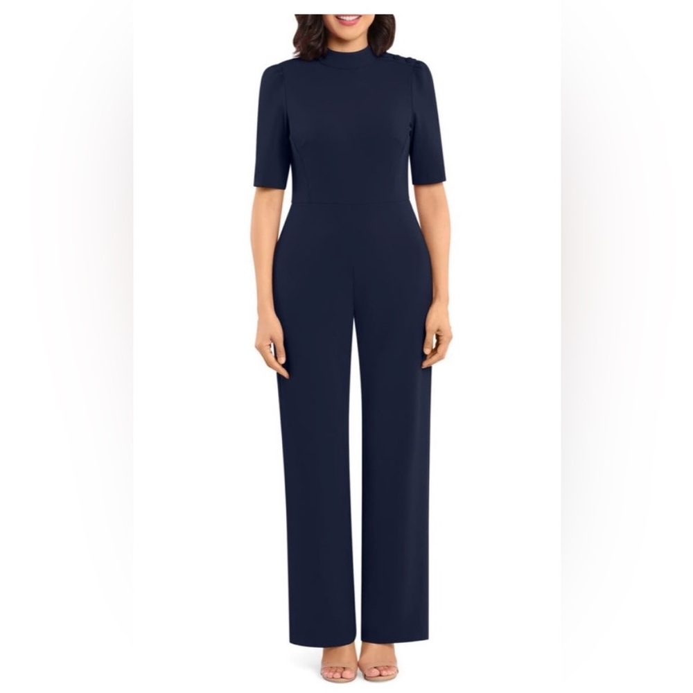 NWT Donna Morgan Women's Navy Mock Neck Short Sleeve Jumpsuit Sz. 10